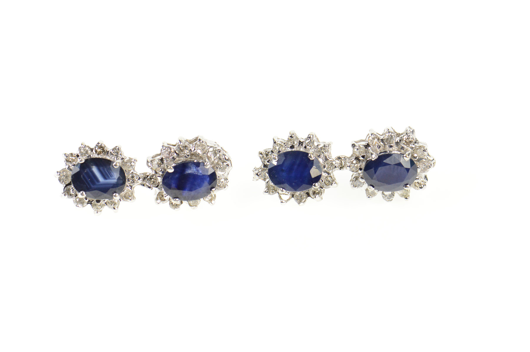14K 5.74 Ctw Natural Sapphire Diamond Halo Dangle White Gold Earrings