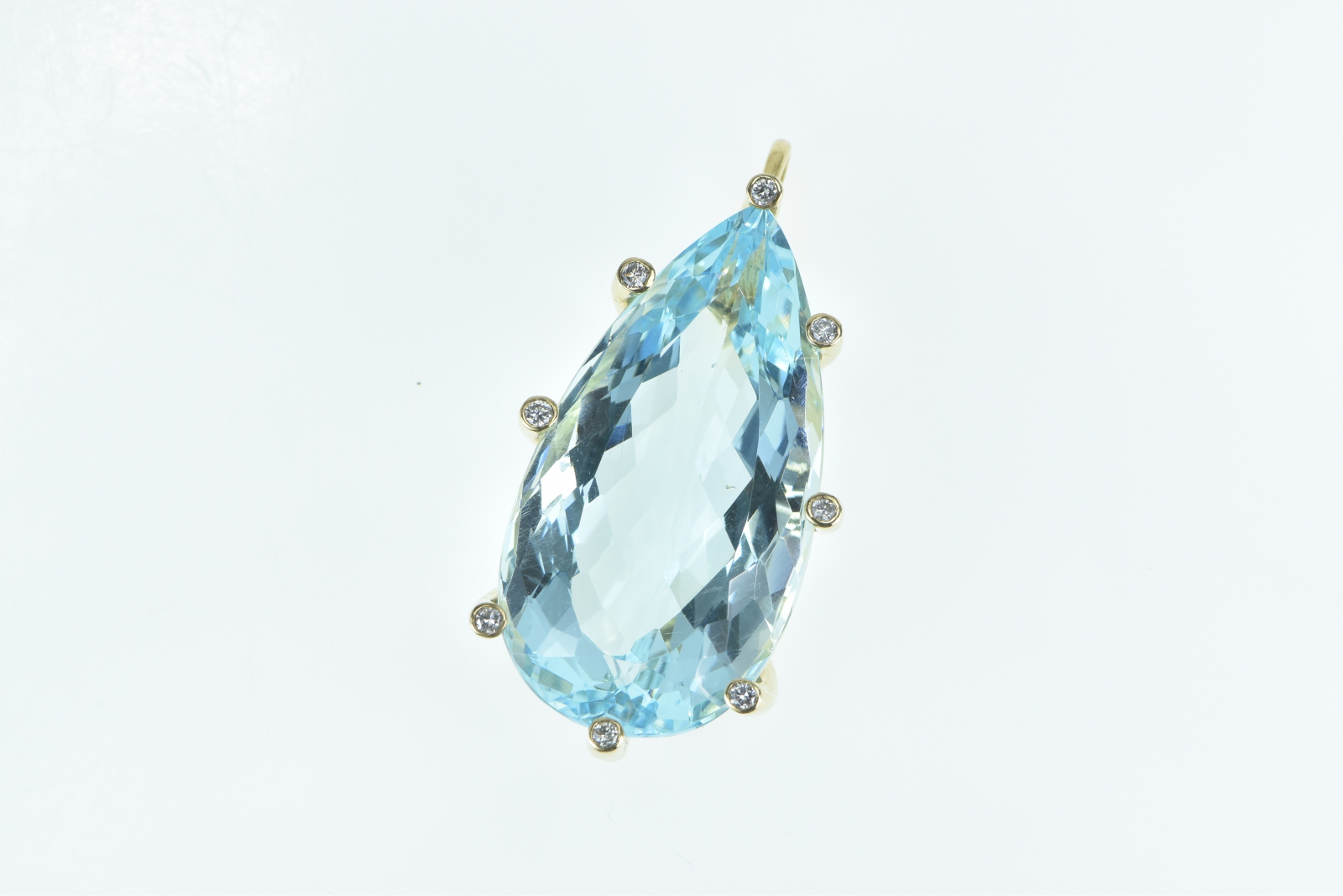 14K 58.00 Ctw Pear Blue Topaz Diamond Statement Yellow Gold Pendant