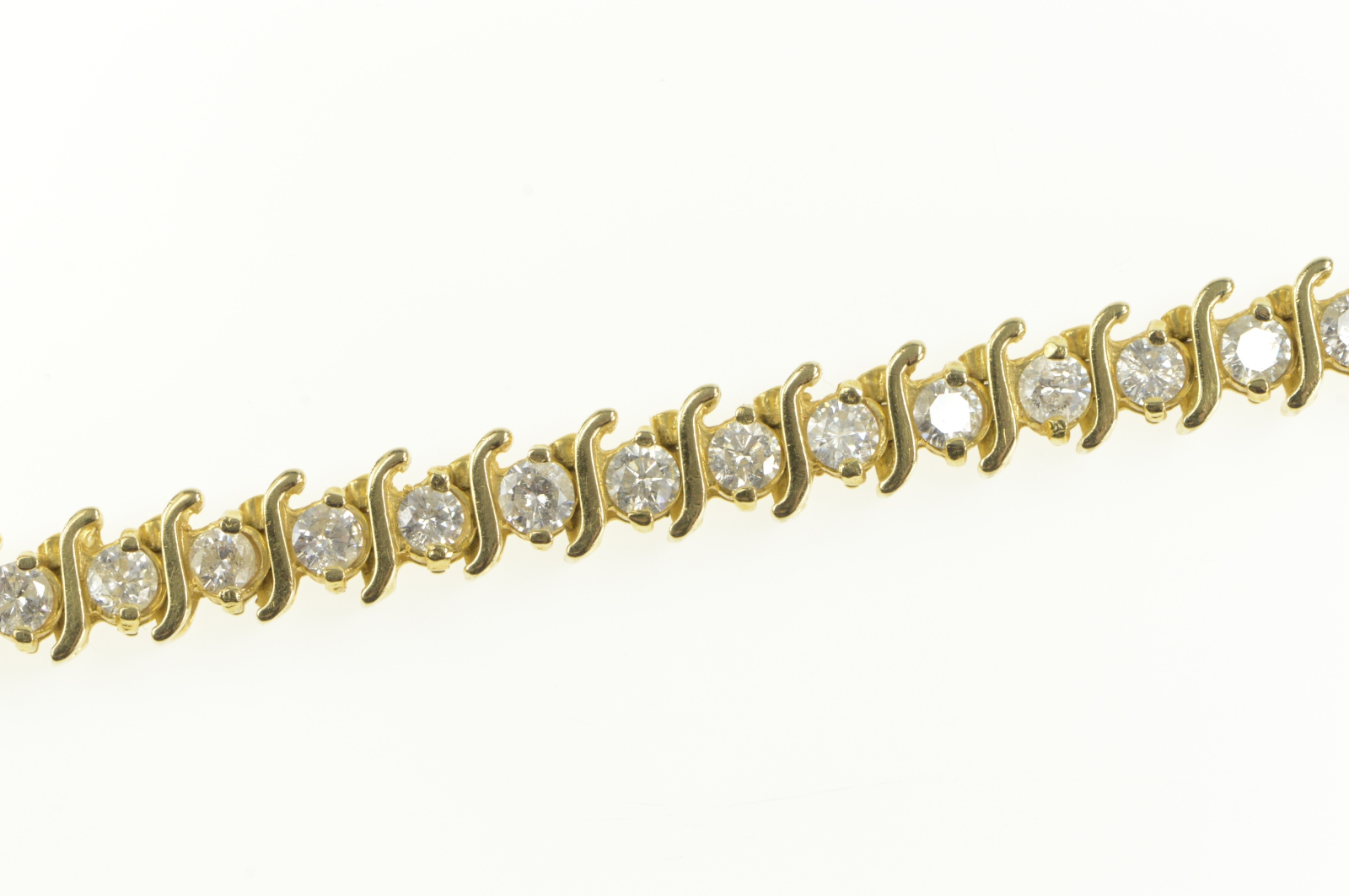 14K 6.50 Ctw Diamond Scroll Wavy Curvy Tennis Yellow Gold Bracelet 7"