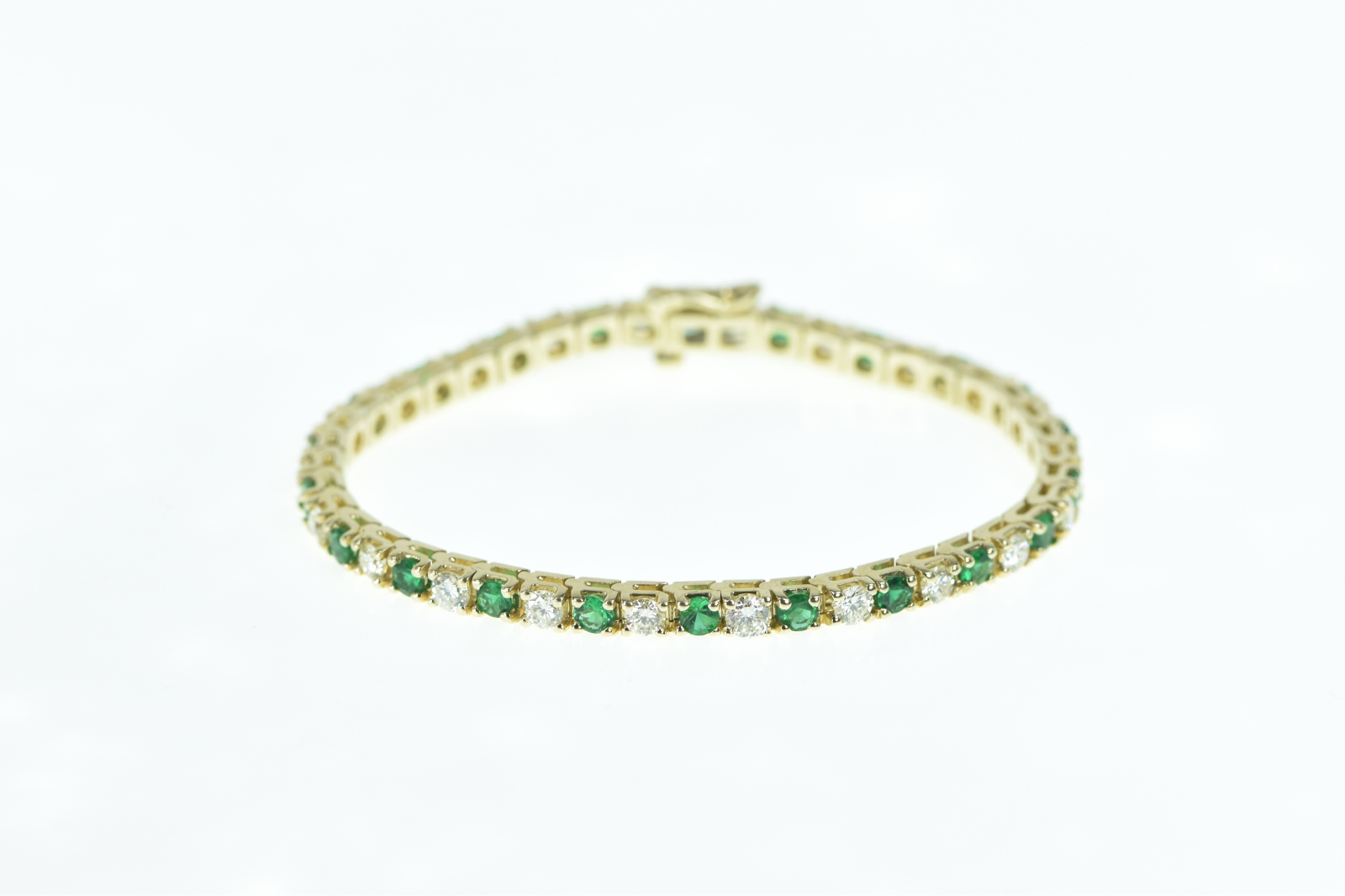 14K 6.50 Ctw Emerald VS Diamond Tennis Yellow Gold Bracelet 7"