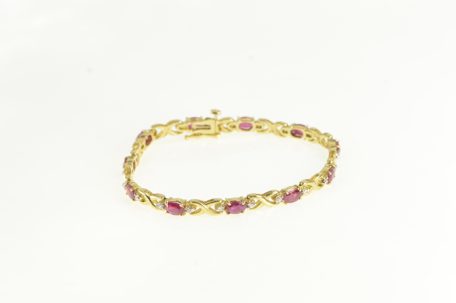 14K 6.50 Ctw Oval Ruby Diamond Vintage Tennis Yellow Gold Bracelet 7"