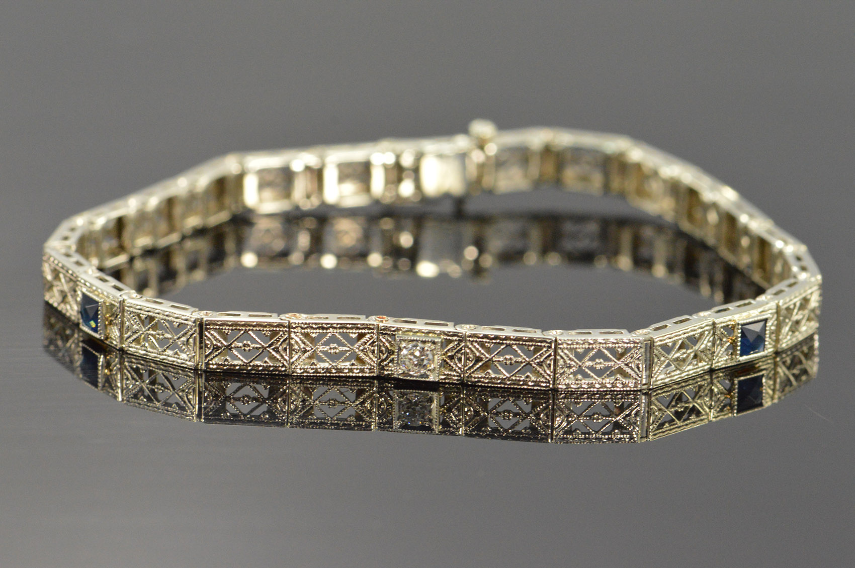 14k 7 5g Antique 0 46 Ctw Filigree Mine Cut Diamond Shire White 14k 7 5g Antique 0 46 Ctw Filigree Mine Cut Diamond Shire White Gold Bracelet 5