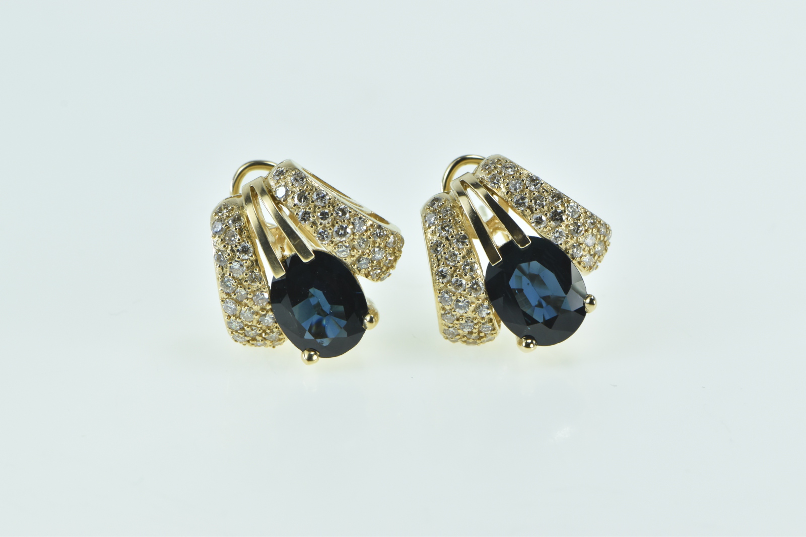 14K 7.75 Ctw Sapphire Pave Diamond French Clip Yellow Gold Earrings