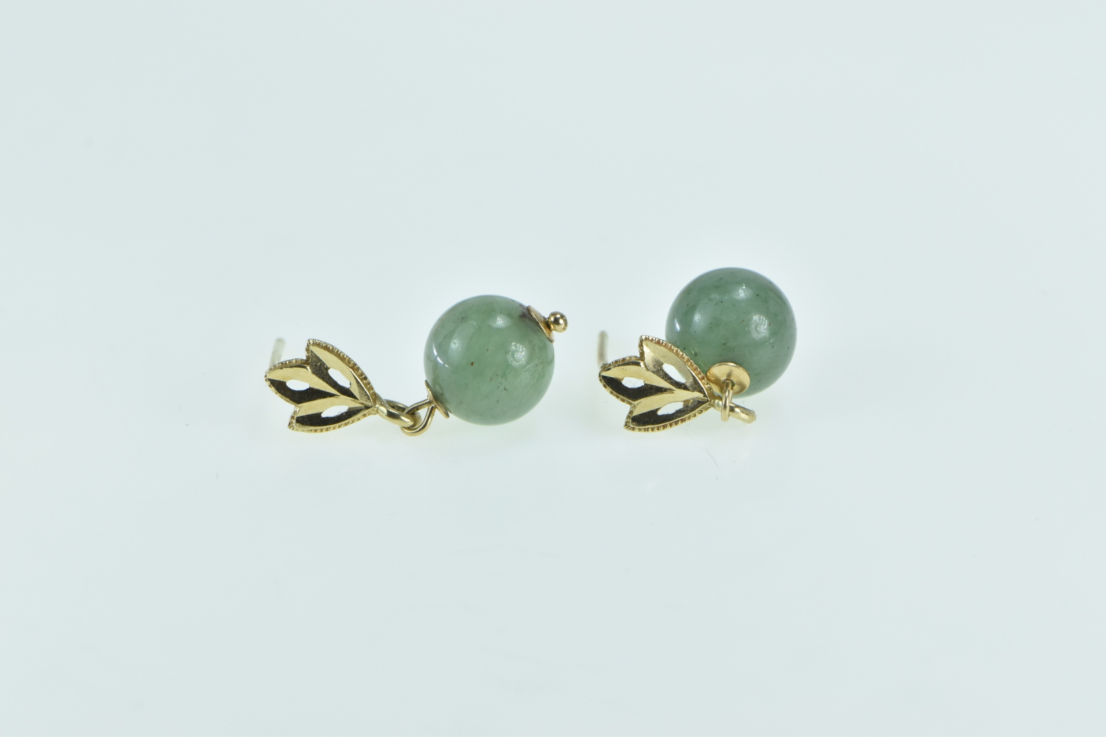 14K 8.3mm Jade Ball Sphere Bead Dangle Statement Yellow Gold Earrings