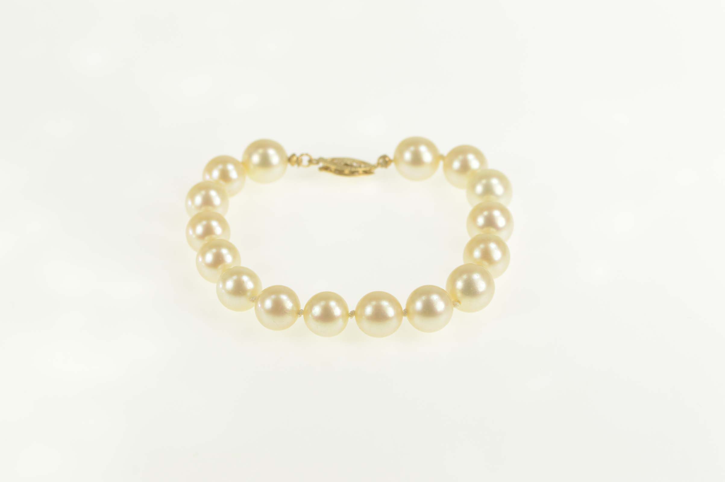 14K 8.5mm Pearl Strand Classic Retro Statement Yellow Gold Bracelet 7"