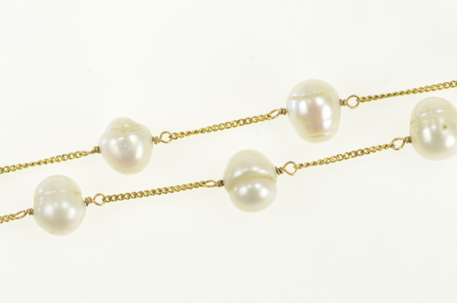14K 8.7mm Pearl Vintage Beaded Chain Yellow Gold Necklace 18.25"