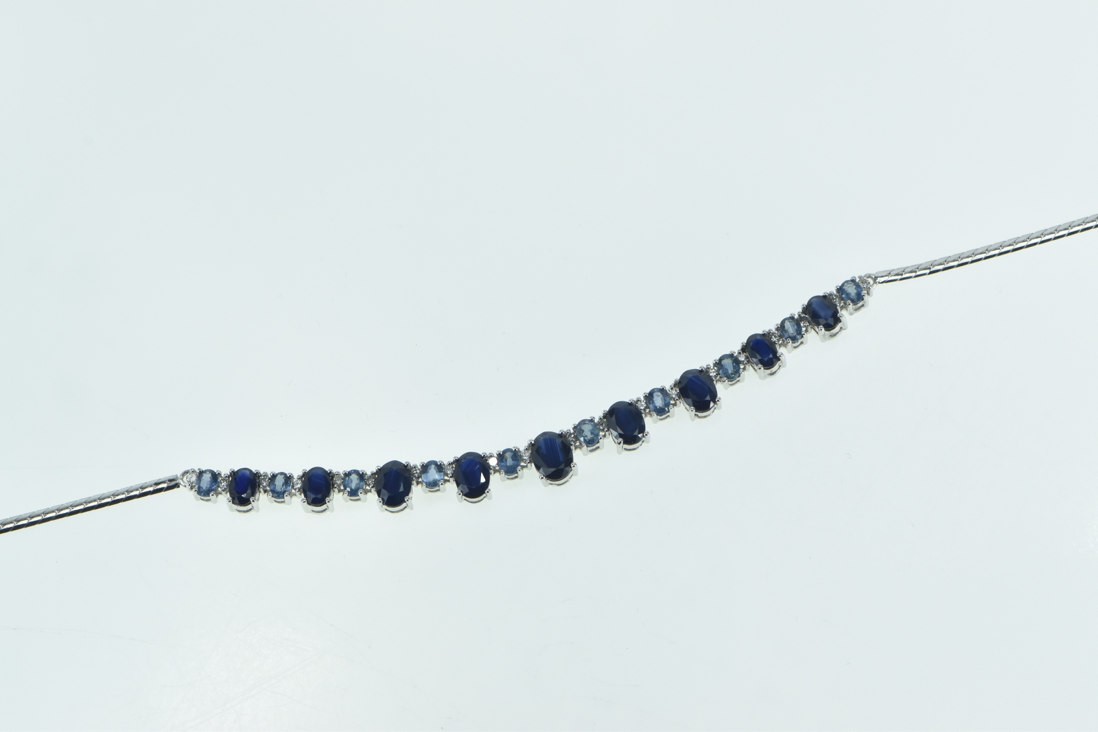 14K 9.40 Ctw Effy Royale Bleu Sapphire Diamond White Gold Necklace 16.75"