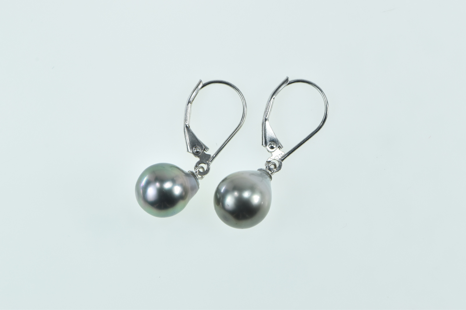 14K 9.4mm Vintage Pearl Diamond Dangle White Gold Earrings