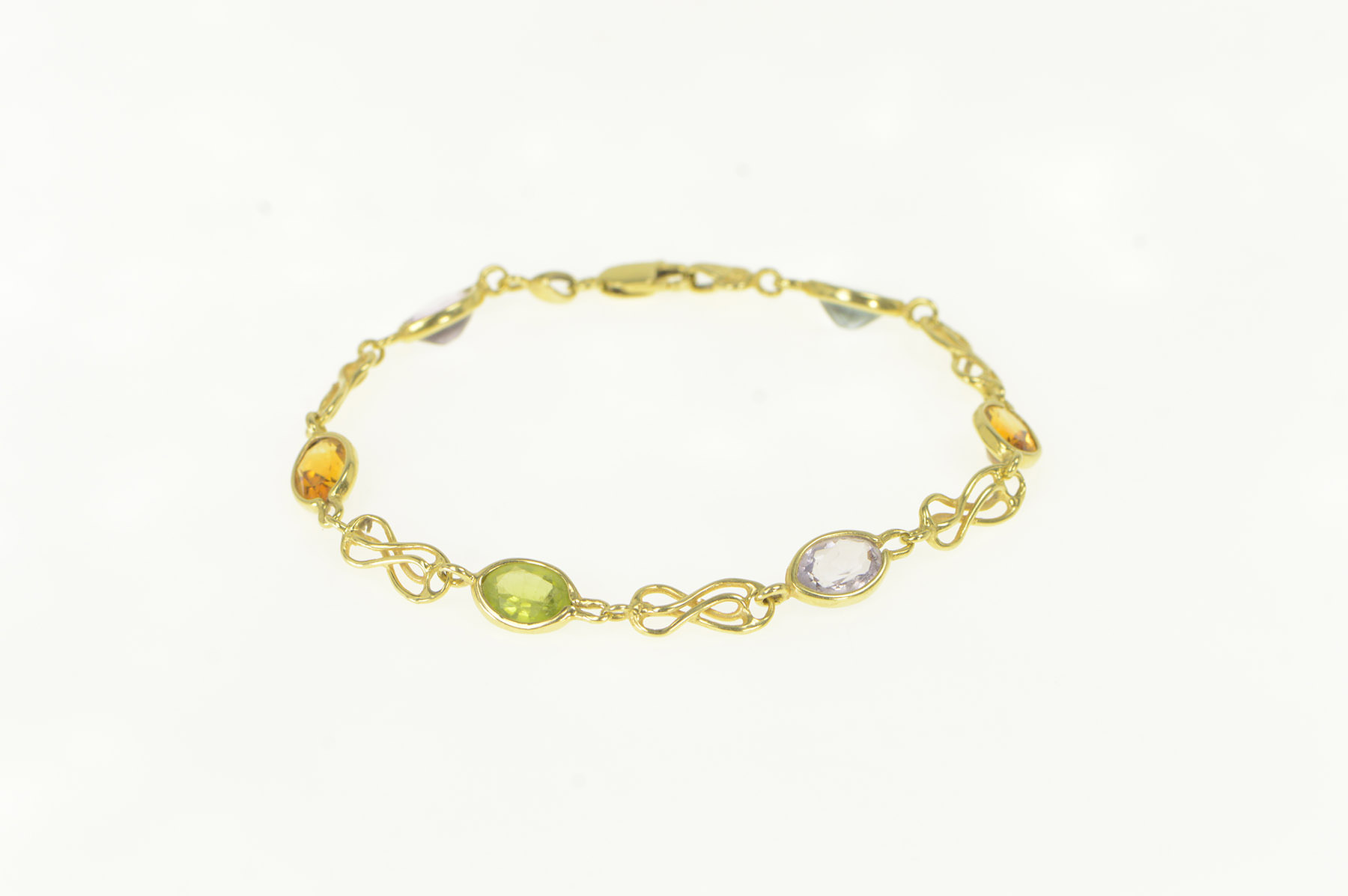 14K Amethyst Citrine Topaz Peridot Chain Yellow Gold Bracelet 7"