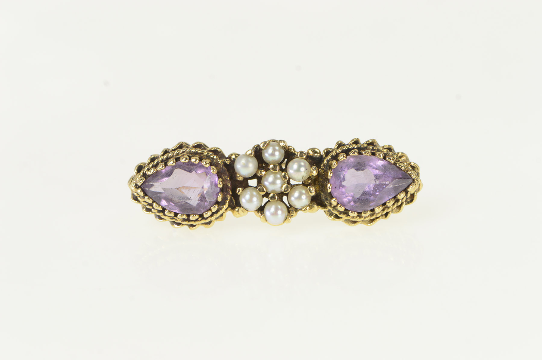 14K Amethyst Pearl Cluster Ornate Vintage Yellow Gold Pin/Brooch