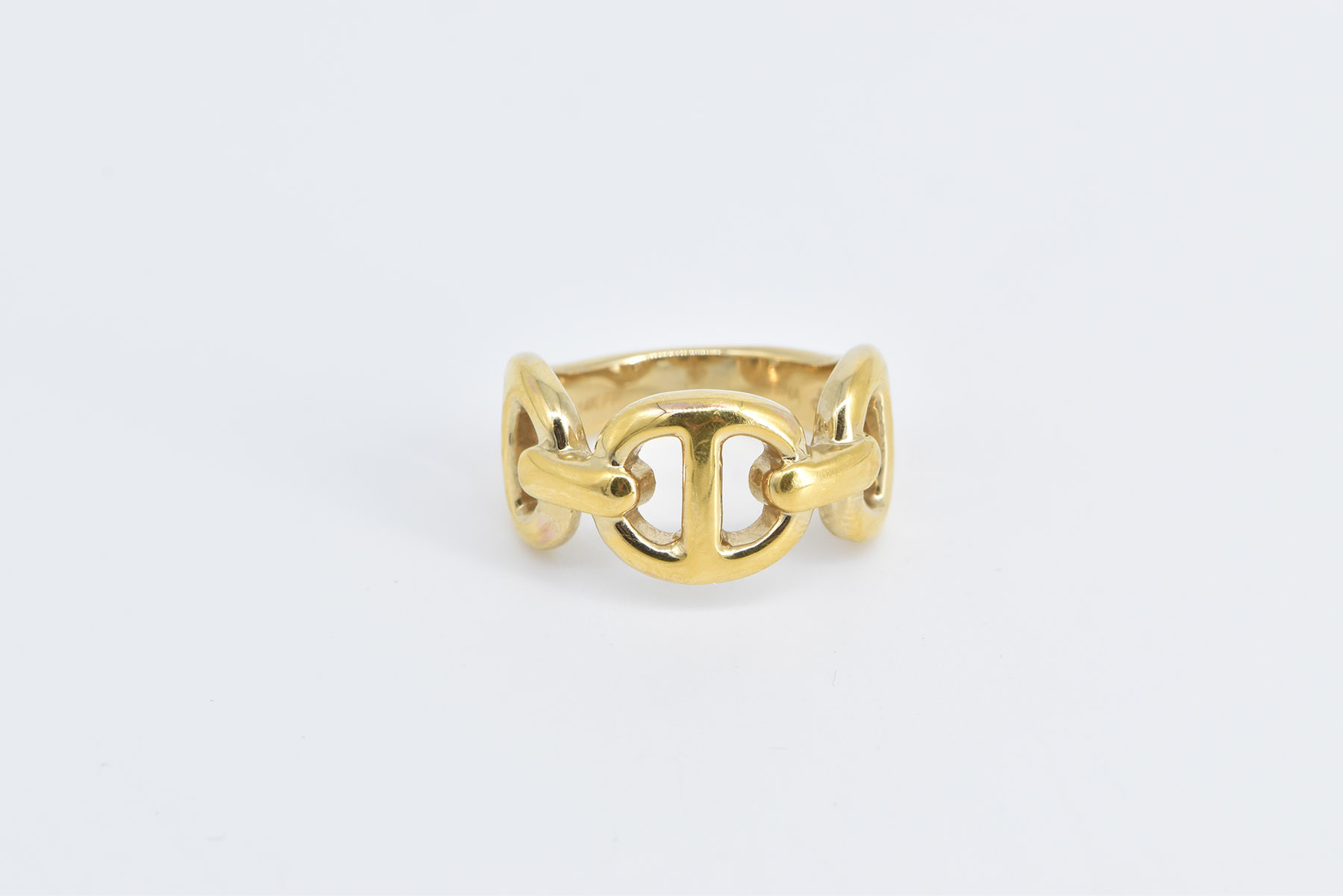 14K Anchor Chain Link Puffy Fashion Statement Yellow Gold Ring, Size 5.25