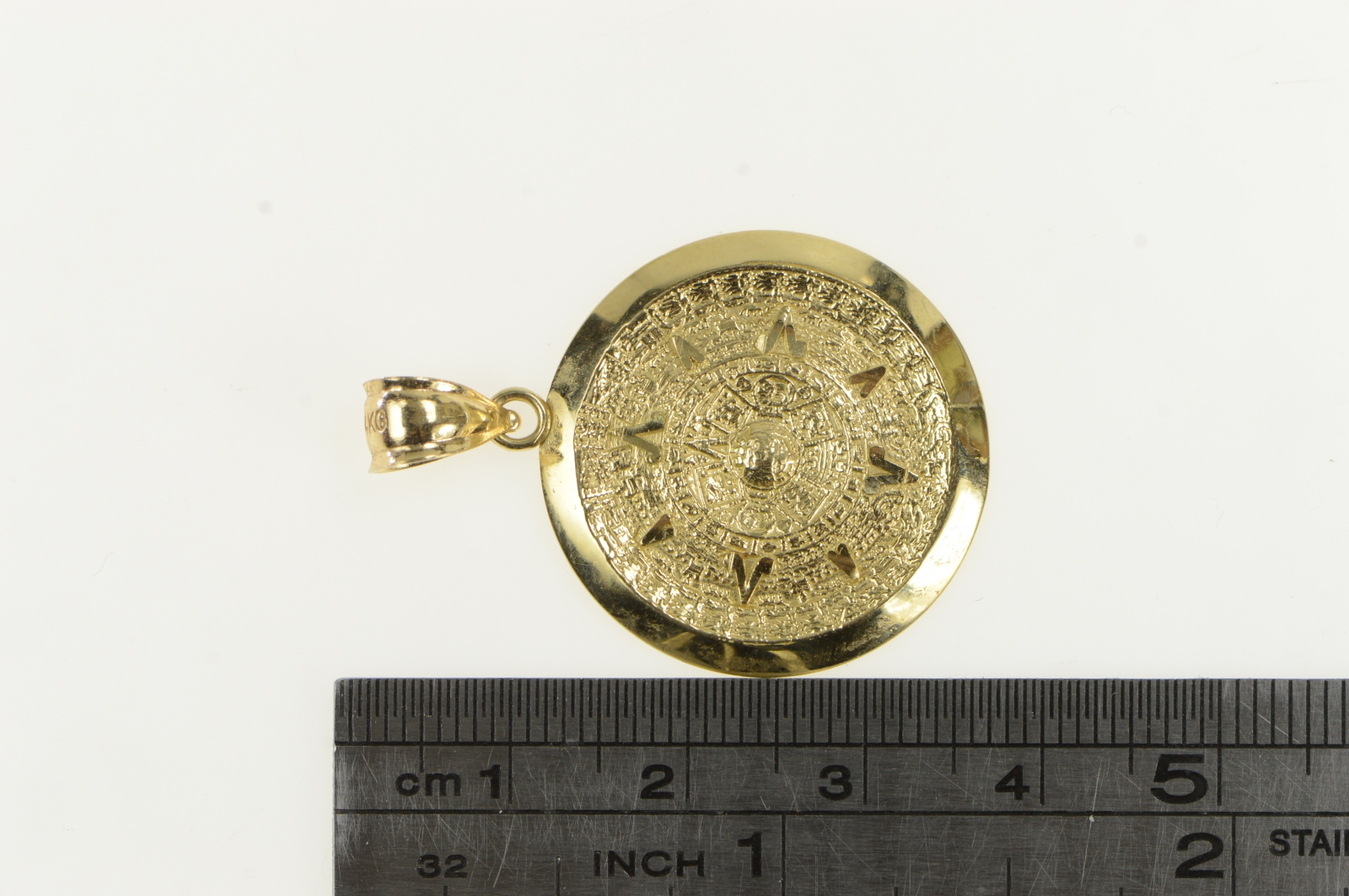 14K Ancient Mayan Calendar Vintage Medallion Yellow Gold Charm/Pendant