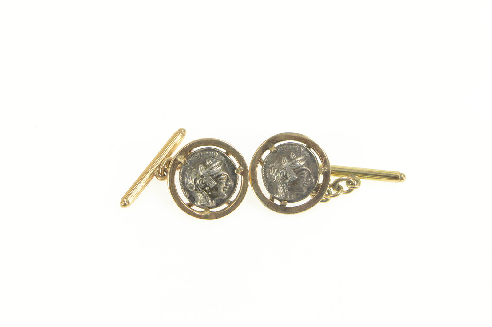14K Ancient Roman Coin Tribute Bezel Statement Yellow Gold Cuff Links