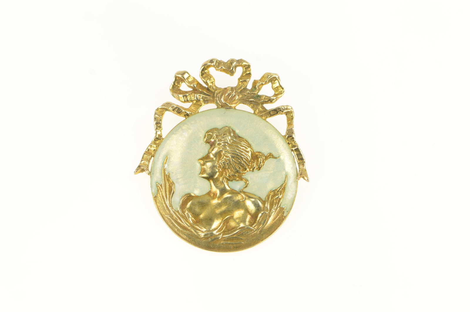 14K Art Nouveau Cloisonne Enamel Ornate Yellow Gold Pendant/Pin