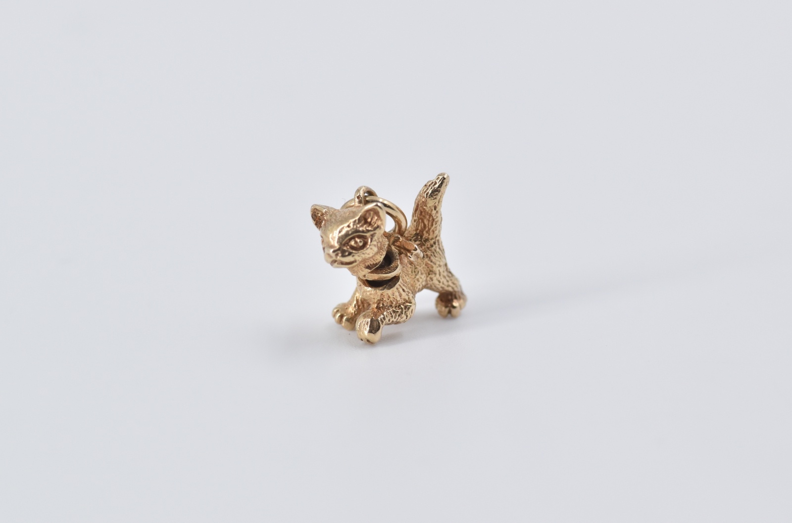 14K Articulated Kitty Cat Bow Collar Kitten Yellow Gold Charm/Pendant
