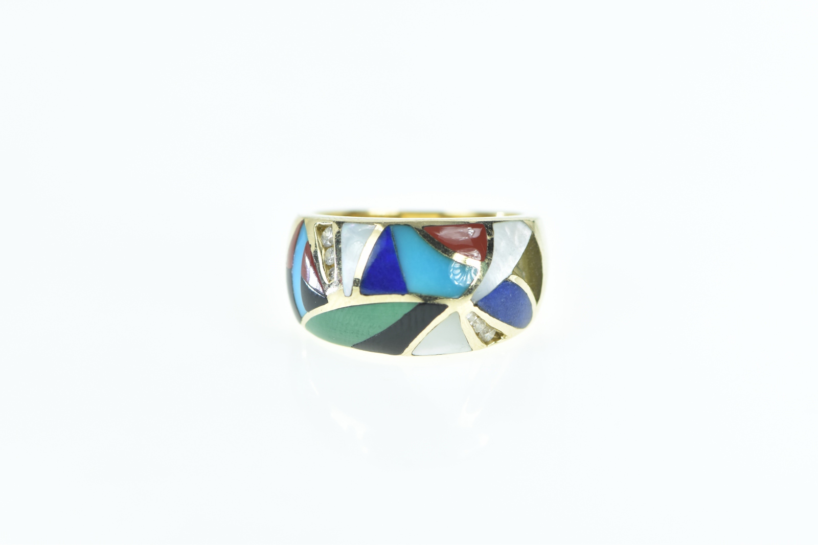 14K Asch Grossbardt Diamond Geometric Yellow Gold Ring, Size 7