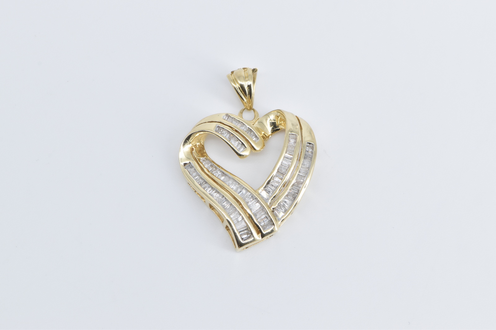 14K Baguette Diamond Heart Love Symbol Yellow Gold Pendant