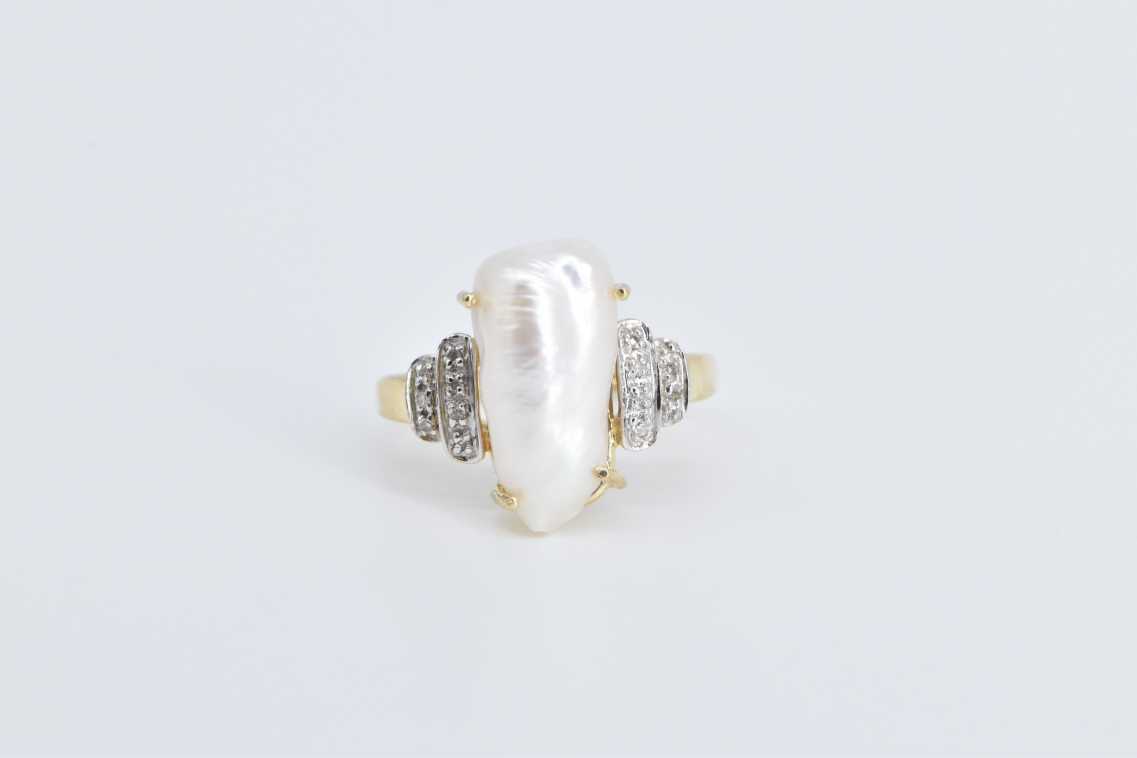 14K Baroque Pearl Diamond Accent Statement Yellow Gold Ring, Size 5.75