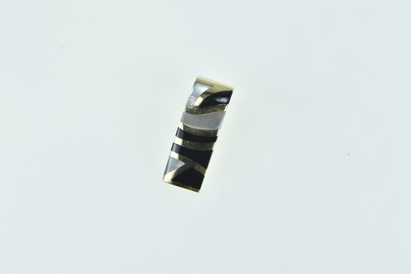 14K Black Onyx & Mother of Pearl Curved Bar Yellow Gold Charm/Pendant