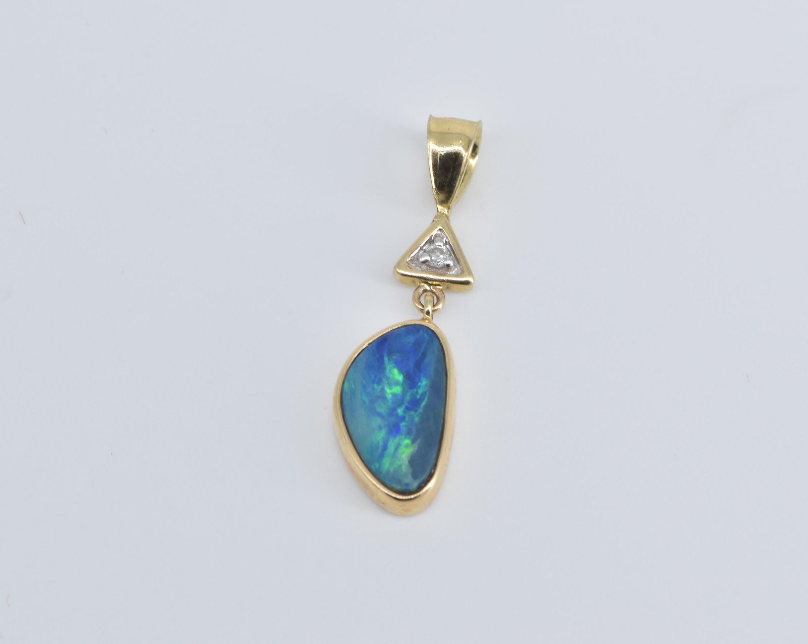 14K Black Opal Diamond Accent Vintage Statement Yellow Gold Pendant