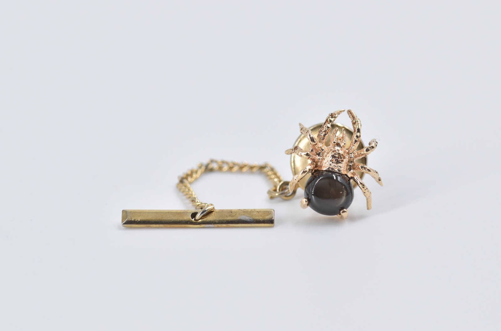 14K Black Star Sapphire 3D Spider Tie Tack Lapel Yellow Gold Pin/Brooch