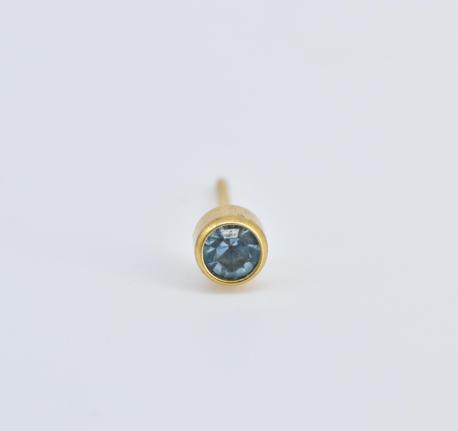14K Blue Topaz Round Bezel Single Stud Yellow Gold Earring