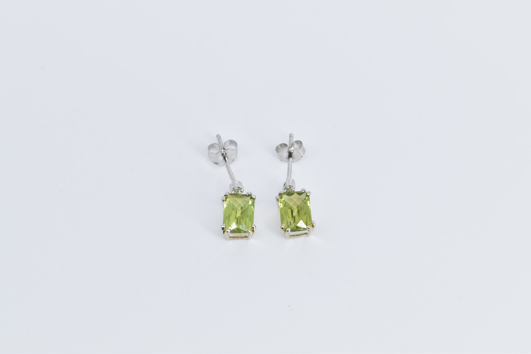 14K Brilliant Cut Peridot Diamond Dangle Vintage White Gold Earrings