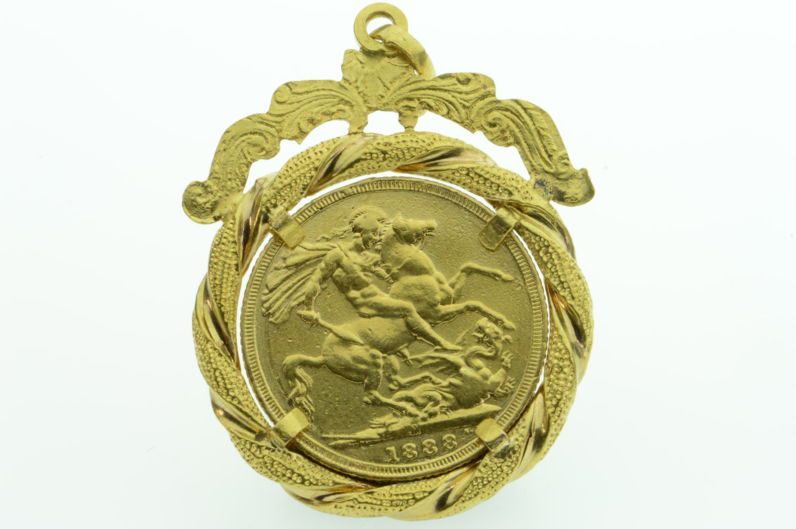 14K British Victoria Sovereign Coin Pendant Fancy Bezel