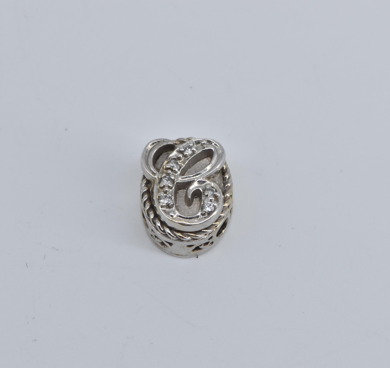 14K C Cursive Diamond Letter Slide Bracelet White Gold Charm/Pendant