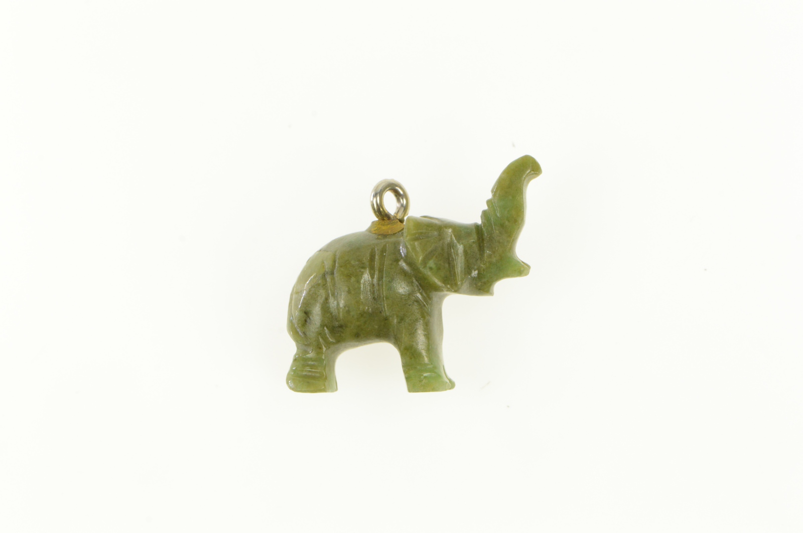 14K Carved 3D Nephrite Elephant Ornate Animal Yellow Gold Charm/Pendant