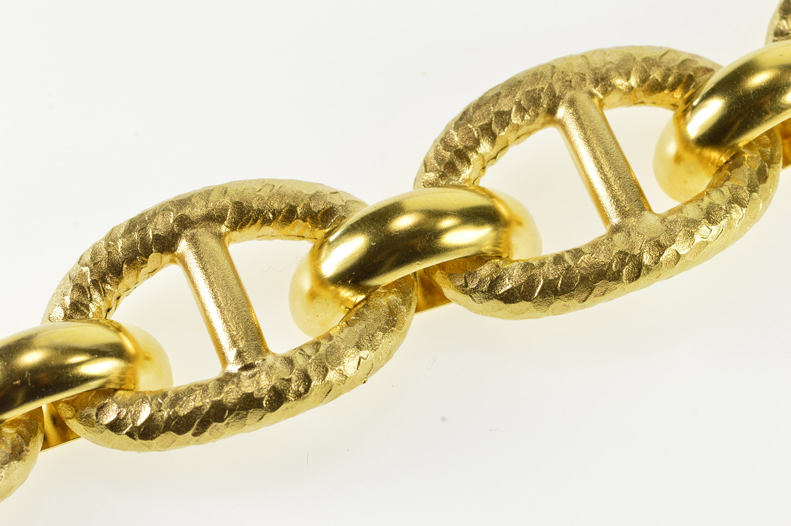 14K Chain Huge Anchor Link Hammered Textured Yellow Gold Bracelet 7.25