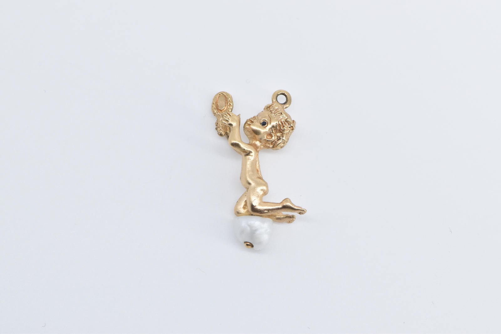 14K Cherub Cupid Pearl Baby Angel Valentine Yellow Gold Charm/Pendant