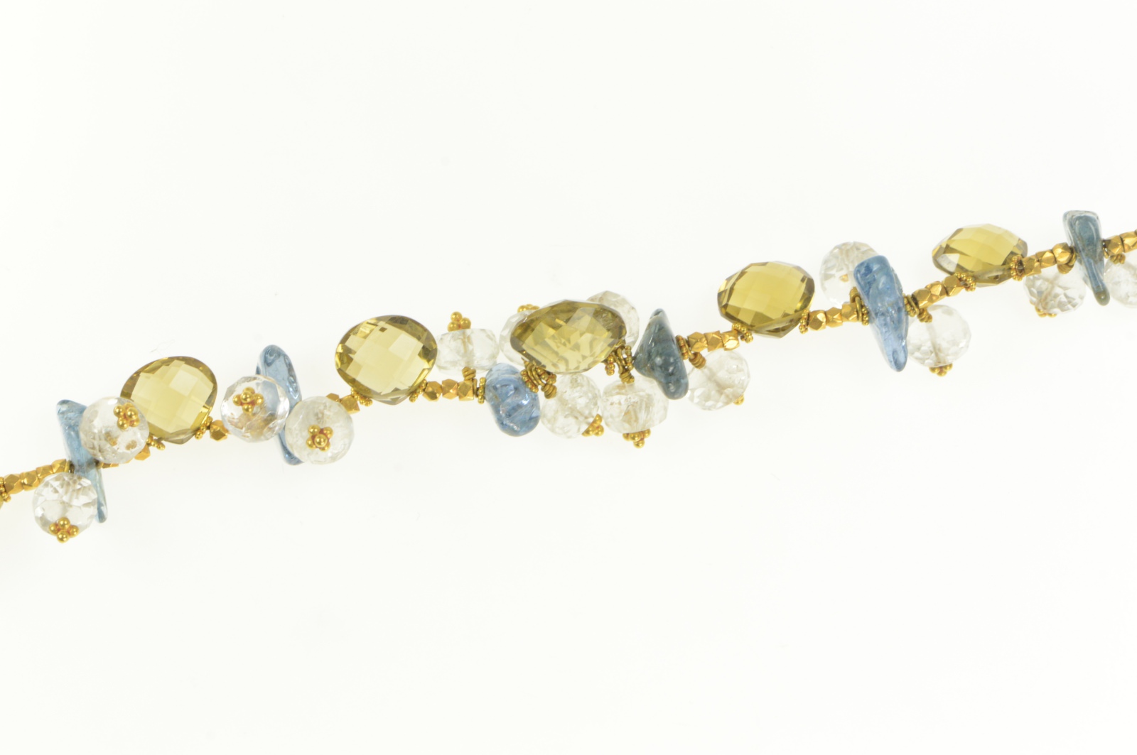 14K Citrine Smoky Quartz Blue Topaz Stone Yellow Gold Bracelet 6.75"