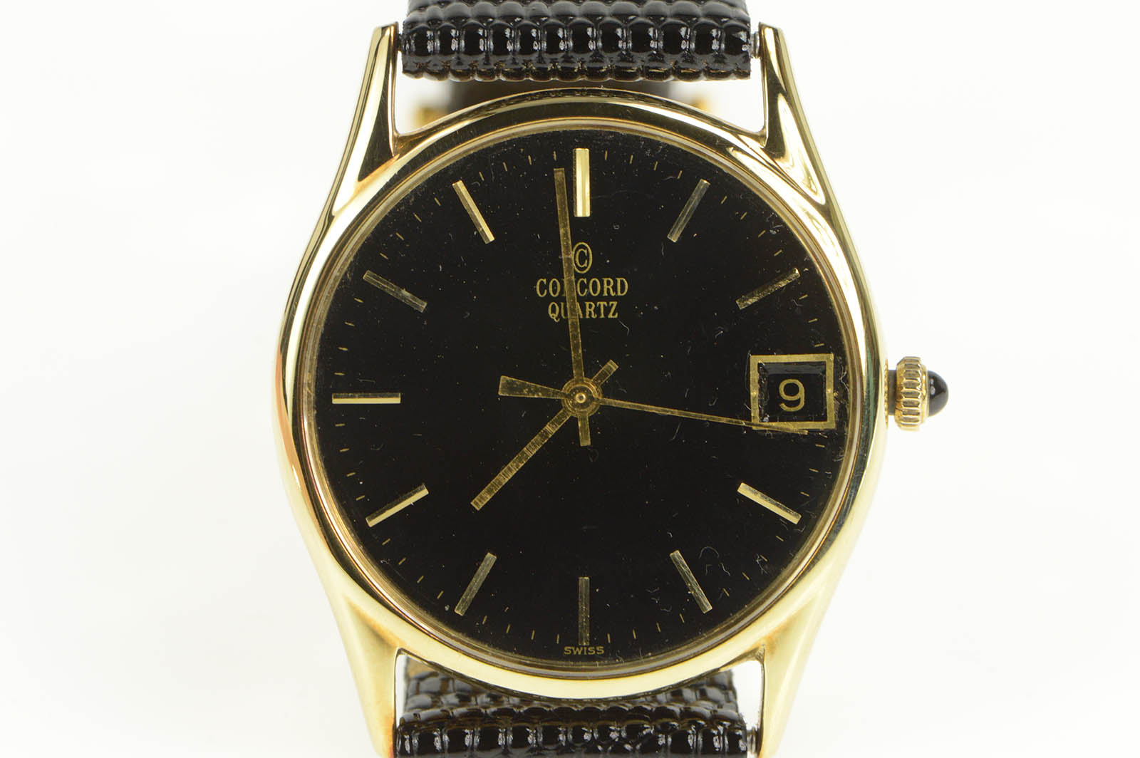 14K Concord Quartz Date Leather Band Vintage Watch Men's Property Room