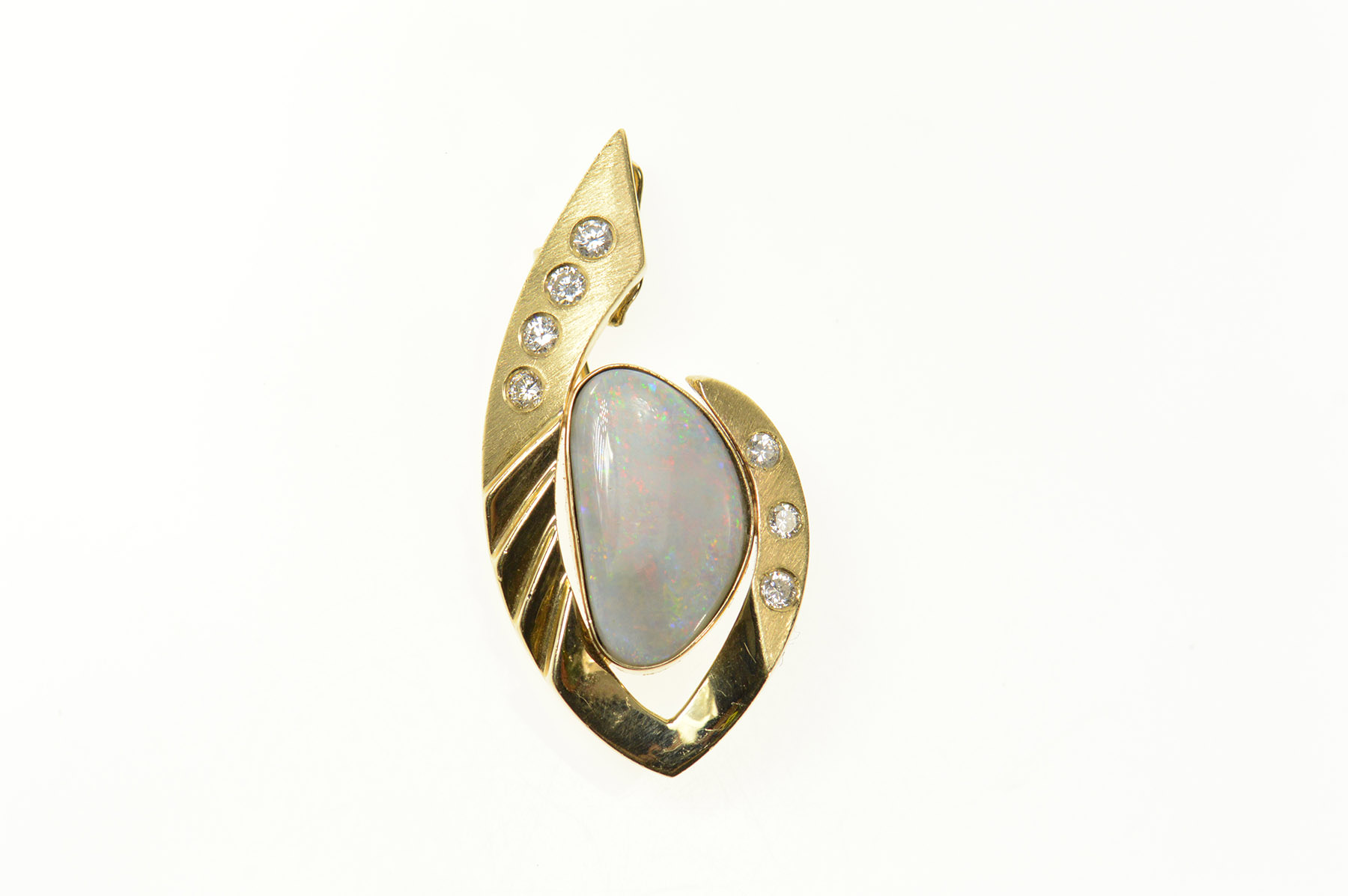 14K Designer Black Opal Diamond Geometric Yellow Gold Pendant