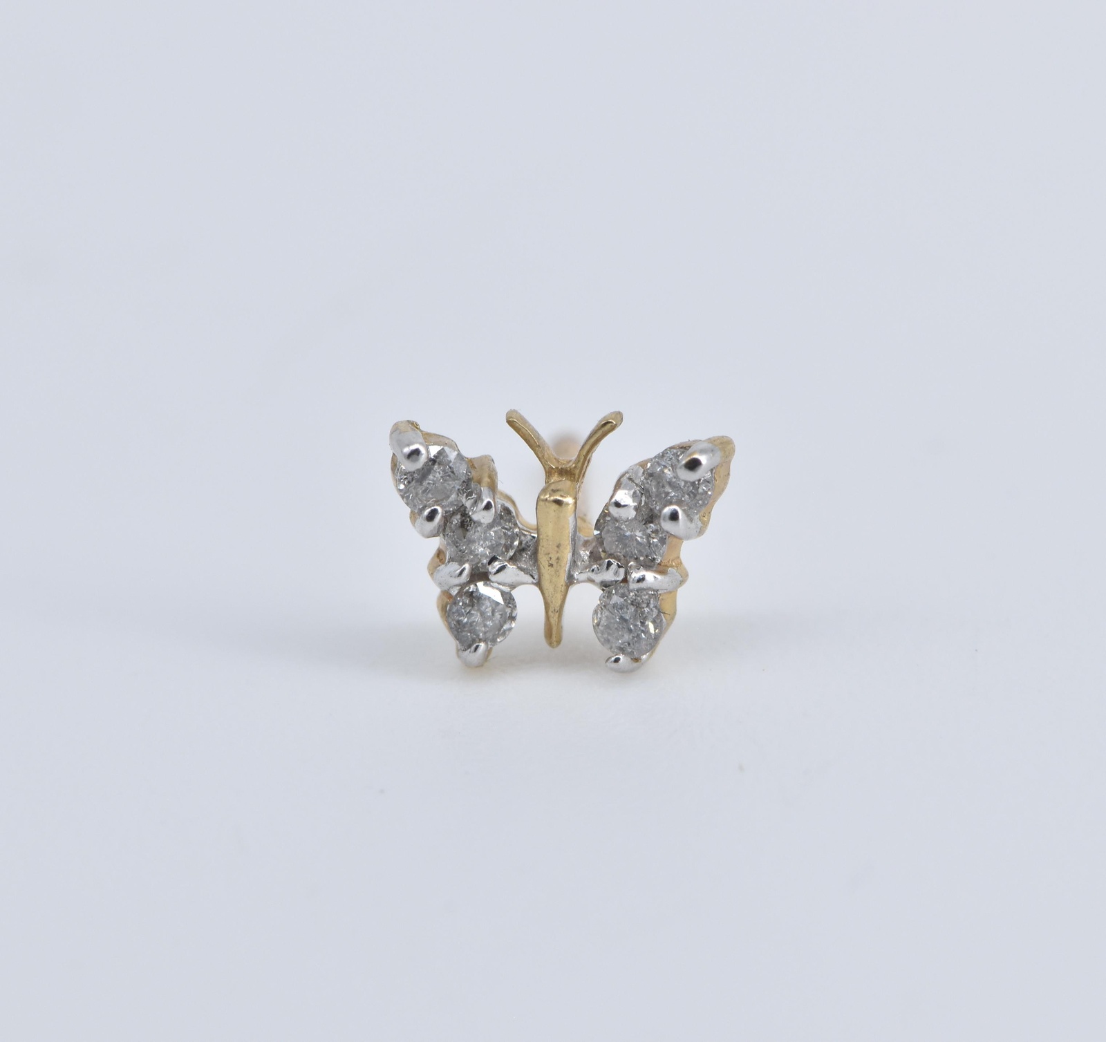 14K Diamond Butterfly Change Symbol Single Stud Yellow Gold Earring