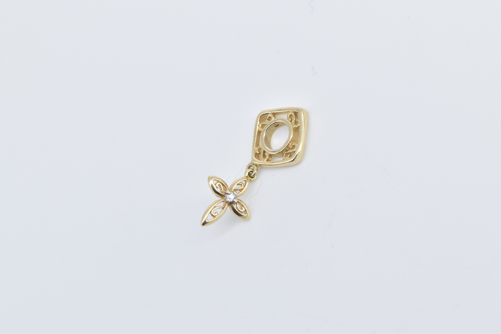 14K Diamond Cross Filigree Slide Bracelet Bead Yellow Gold Charm/Pendant