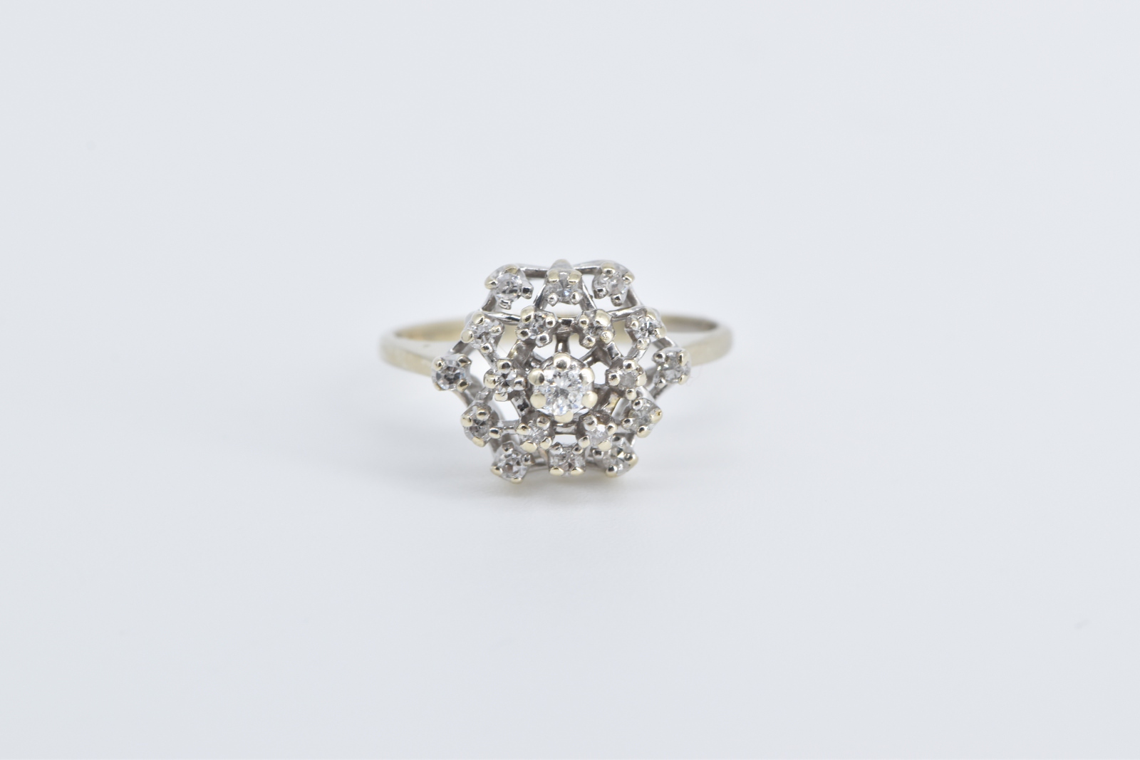 14K Diamond Domed Vintage Cluster Statement White Gold Ring, Size 5.5