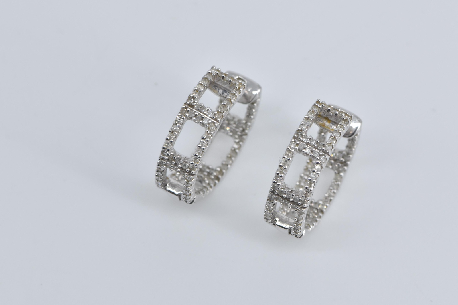 14K Diamond Encrusted Inside Outside 15.8mm Hoop White Gold Earrings