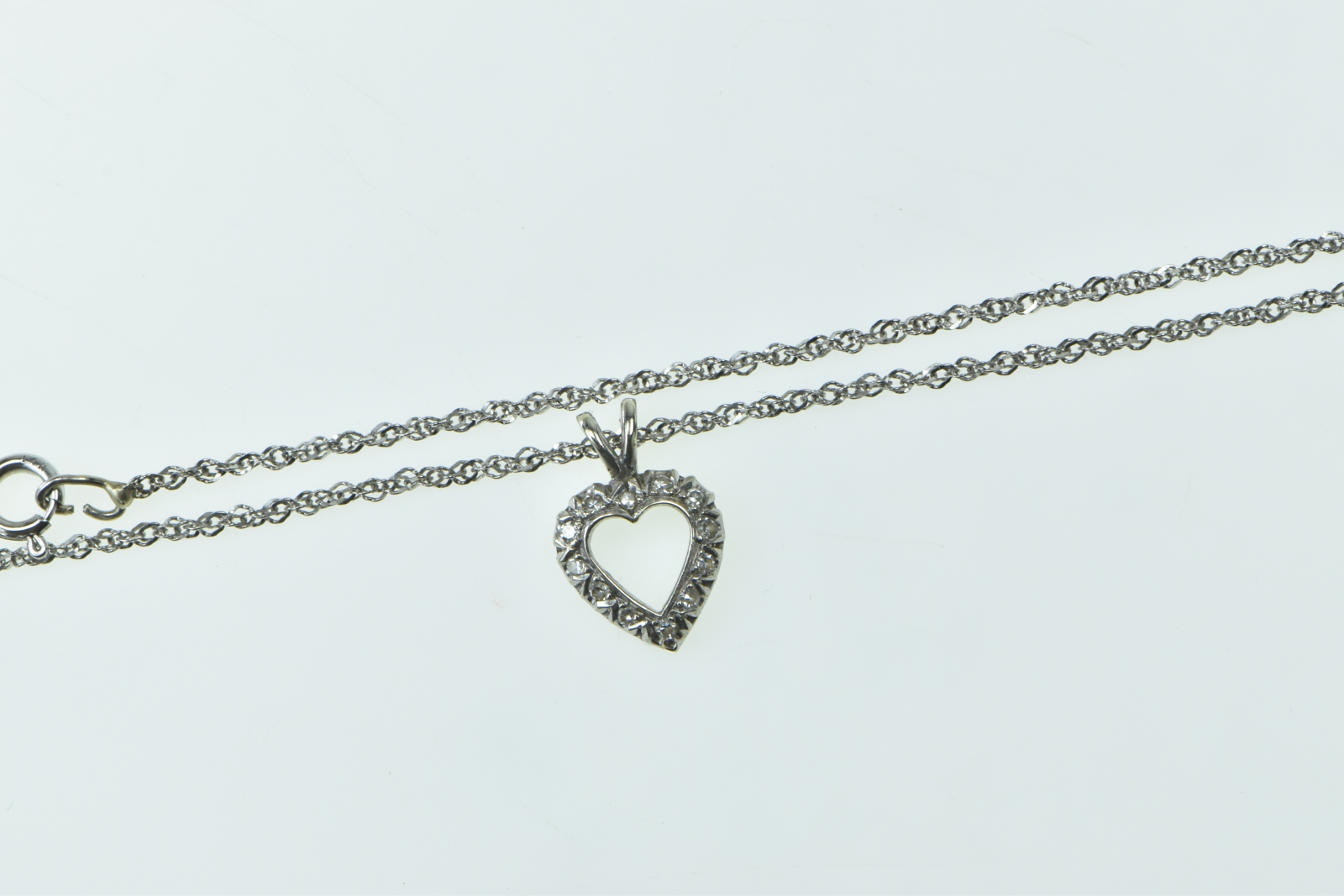14K Diamond Heart Love Symbol Classic Chain White Gold Necklace 17.75"