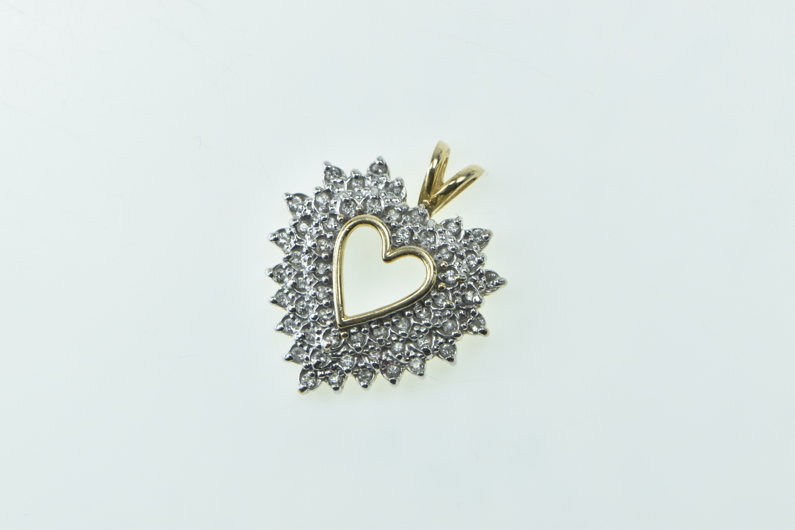 14K Diamond Heart Love Symbol Cluster Romantic Yellow Gold Pendant