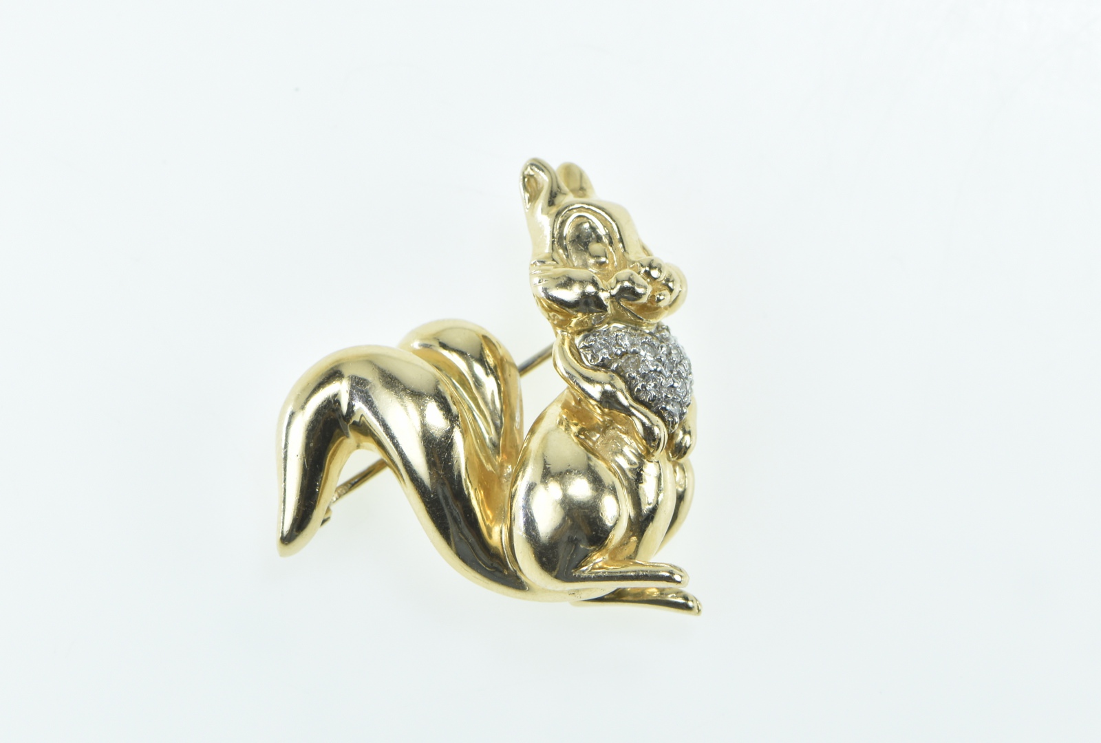14K Disney Diamond Sword And Stone Girl Squirrel Yellow Gold Pin/Brooch