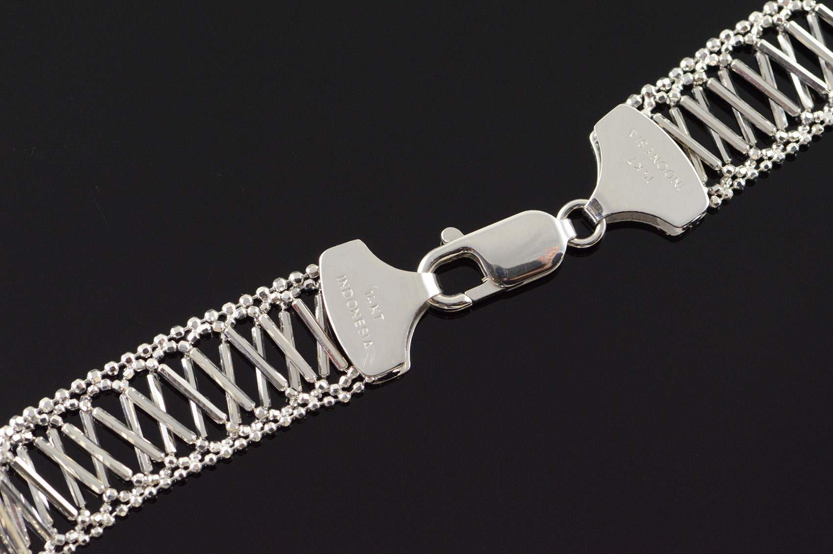 14K DNA Criss Cross Fancy Ball Link Chain White Gold Necklace 16.75