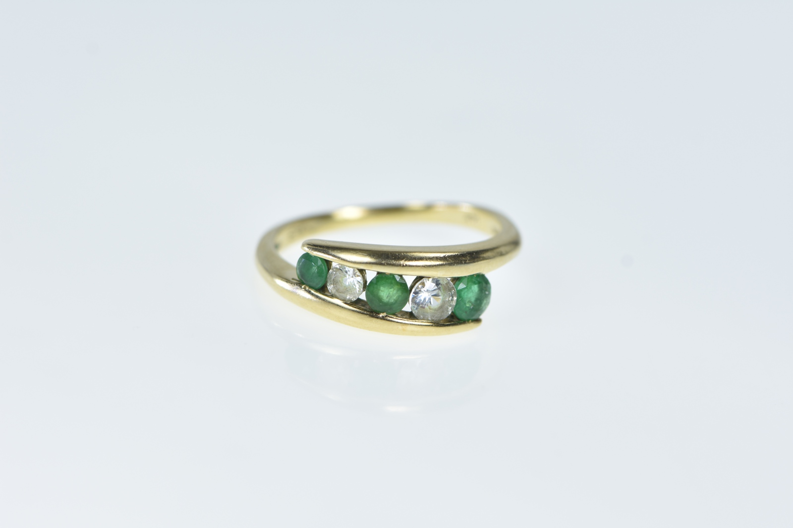 14K EFFY Emerald White Sapphire Bypass Yellow Gold Ring, Size 8