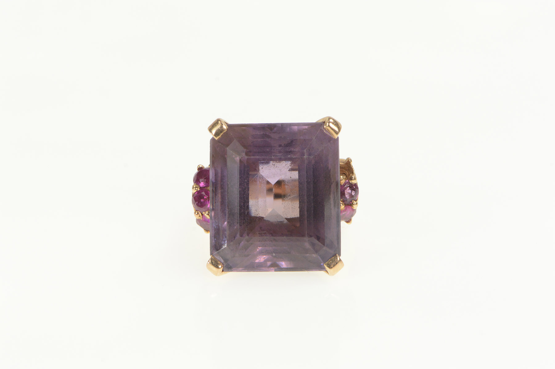 14K Emerald Amethyst Ruby Retro Cocktail Yellow Gold Ring, Size 5.5