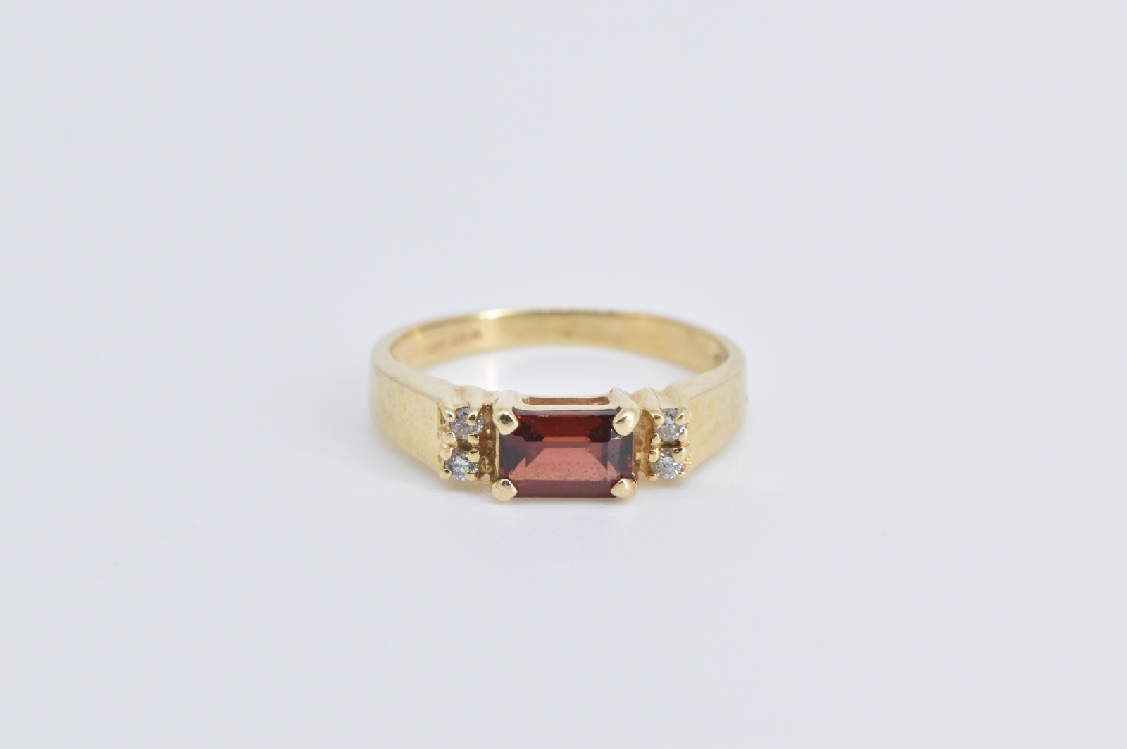 14K Emerald Cut Garnet Diamond Fashion Stacking Yellow Gold Ring, Size 4.25