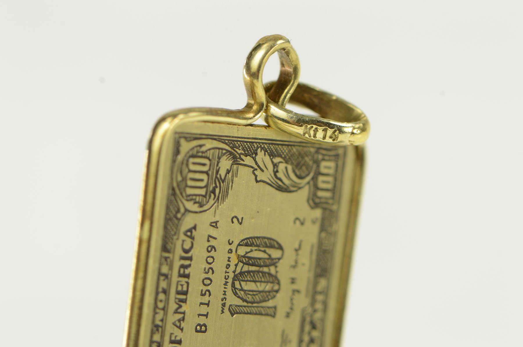 14k 100 Dollar Bill Pendant Supreme 100 Dollar Bill Gold Necklace