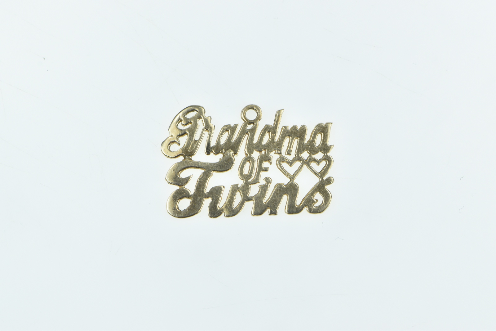 14K Grandma of Twins Word Cut Out Cursive Heart Yellow Gold Charm/Pendant