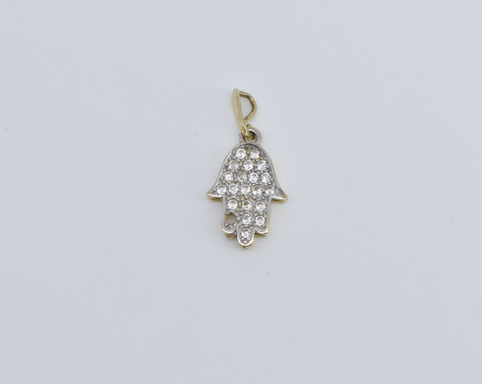 14K Hamsa Pave Cubic Zirconia Encrusted Yellow Gold Pendant