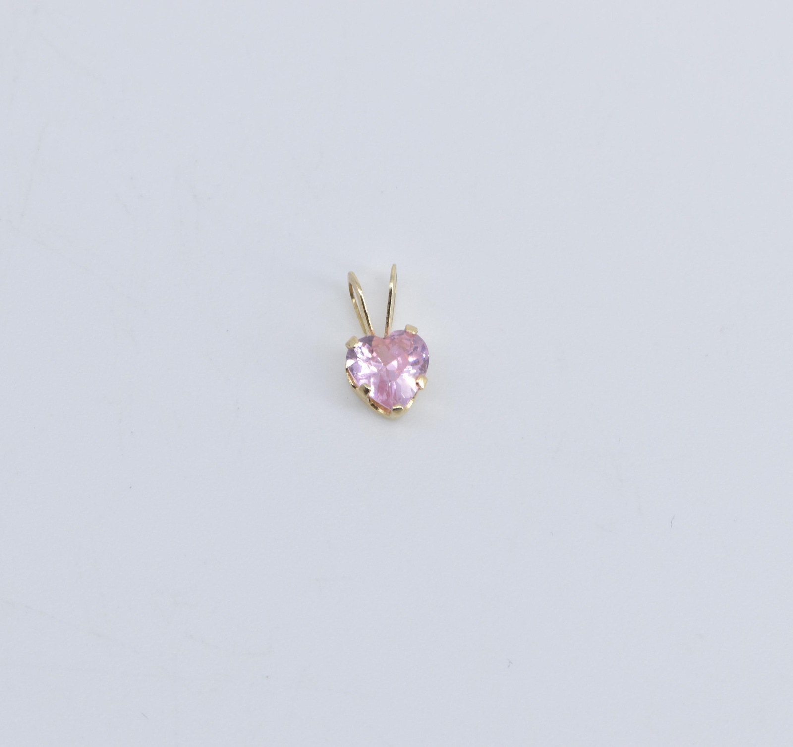 14K Heart Pink Cubic Zirconia Solitaire Vintage Yellow Gold Pendant